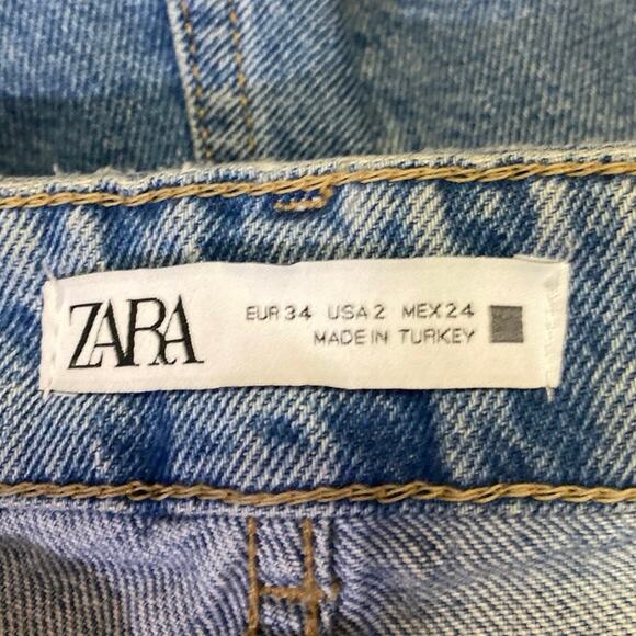 Zara Women's Blue High Waisted Straight Wide Leg Cargo Denim Jeans Pants Size 2 - Picture 4 of 5